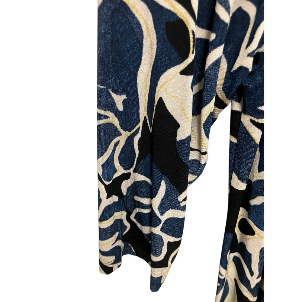 Chicos Maxi Dress Long Sleeve Slinky Jersey Leg Slit Blue Hawaiian Print 2X XXL - Picture 5 of 9